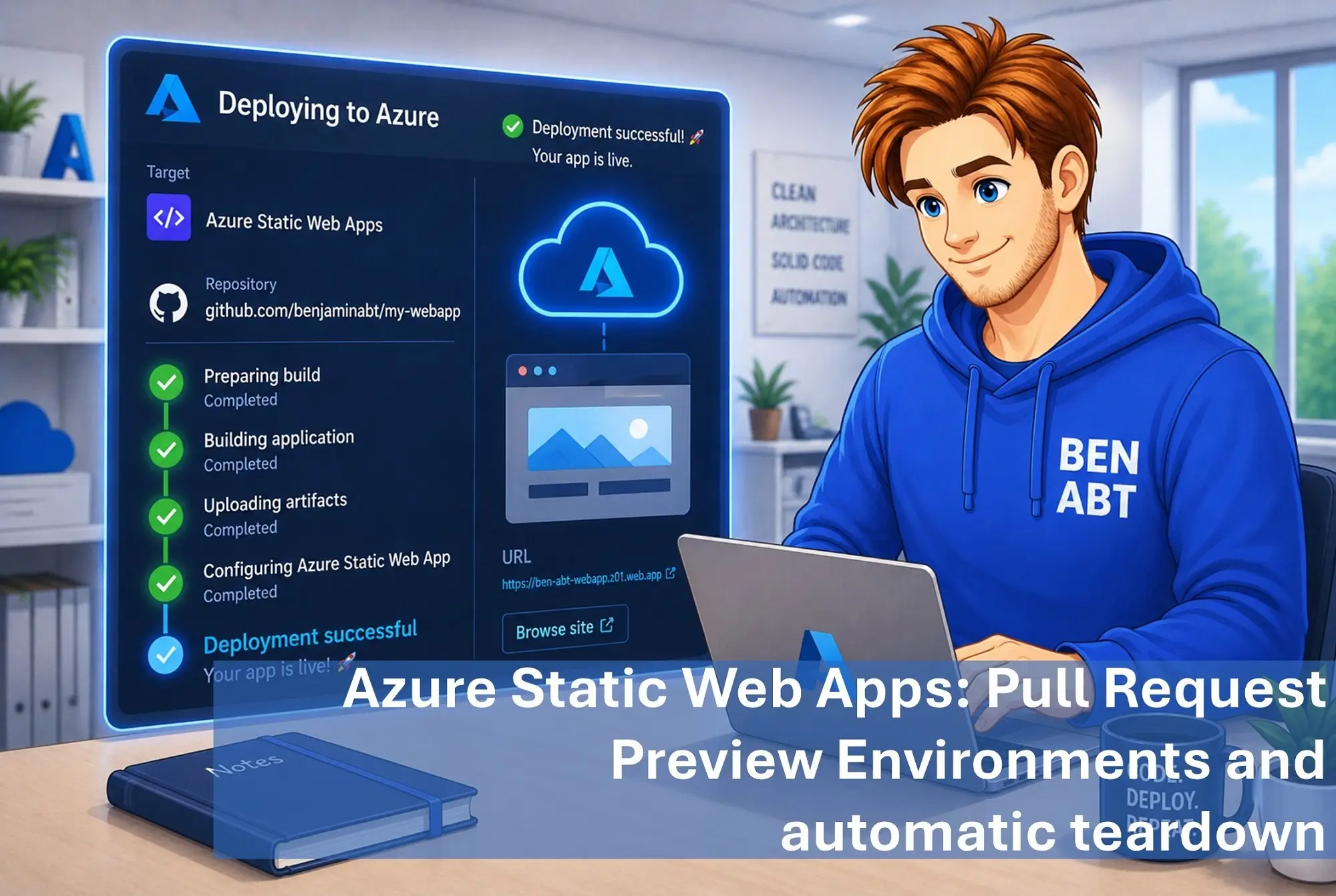 Azure Static Web Apps with GitHub Actions: Pull Request Preview Environments, automatic teardown and stable production URLs